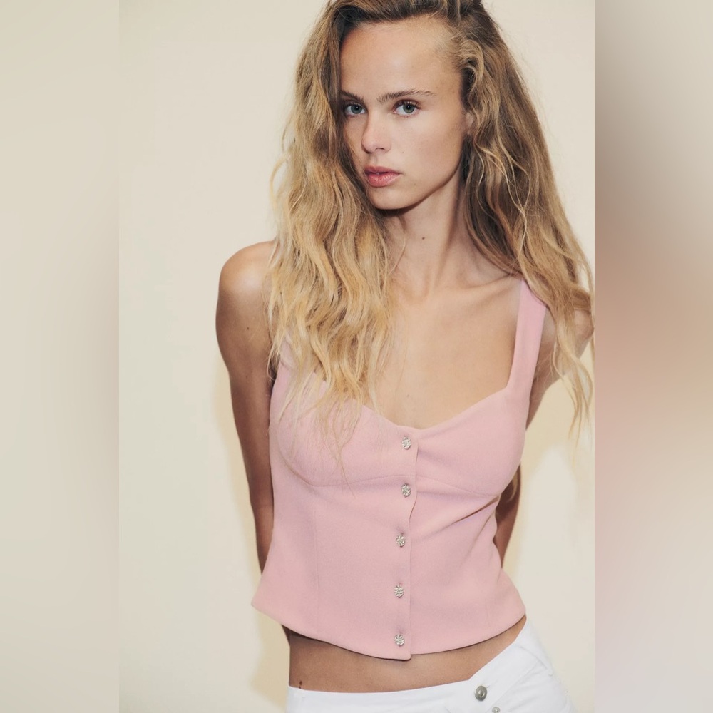 ZARA JEWEL BUTTON CREPE TOP